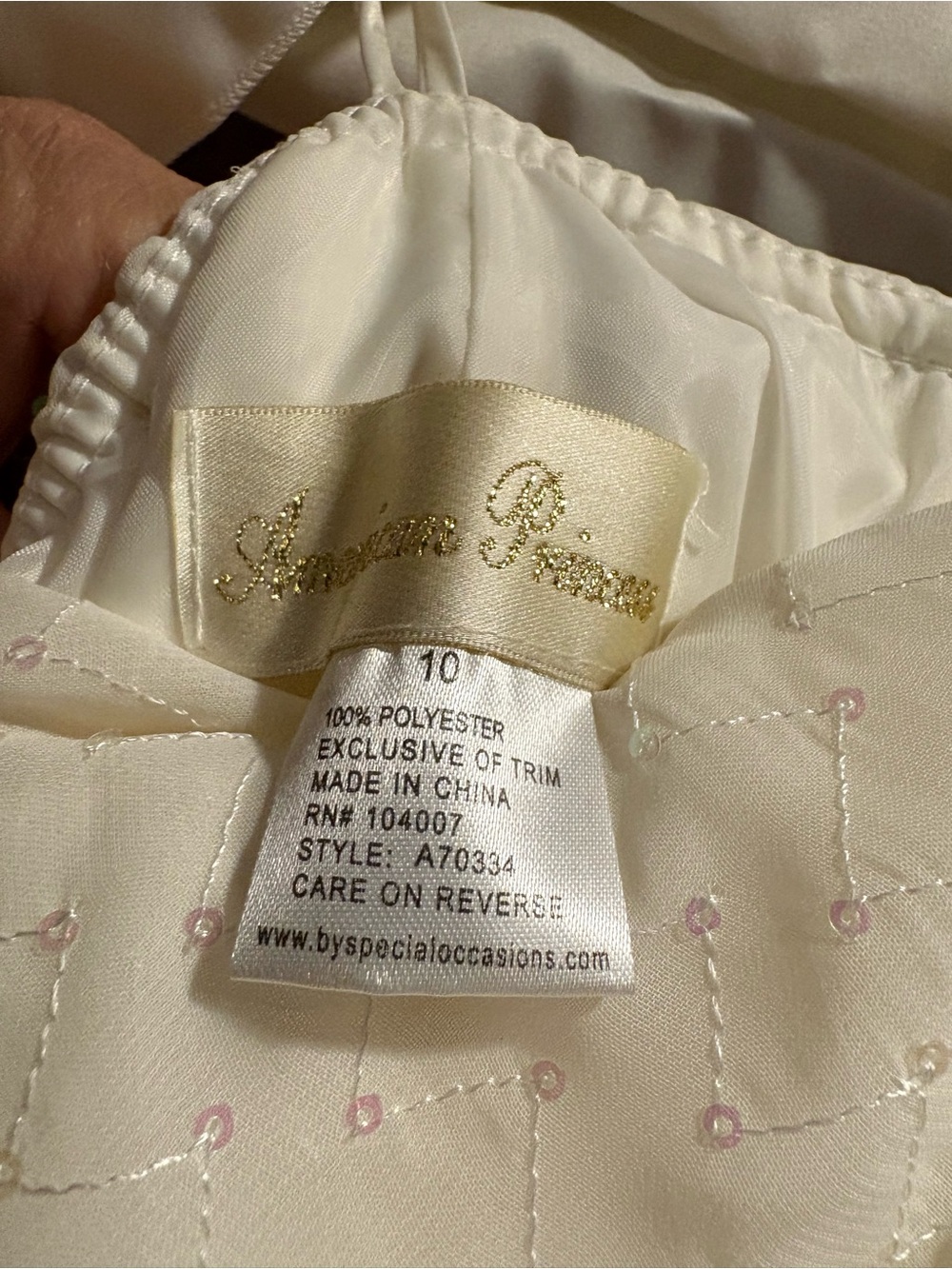 American Princess Ivory Satin Dress with Pale Pink Sequin Detail - Picture 4 of 7